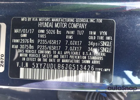 2018 Hyundai Santa Fe Sport 2.4L из США, поврежденный, VIN 5XYZUDLB6JG513426